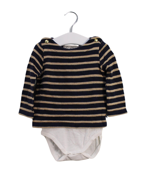 A Navy Long Sleeve Bodysuits from Petit Bateau in size 6-12M for girl. (Front View)