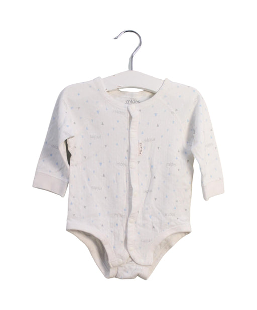 A White Long Sleeve Bodysuits from Mides in size 6-12M for boy. (Front View)