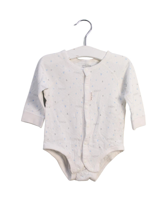 A White Long Sleeve Bodysuits from Mides in size 6-12M for boy. (Front View)