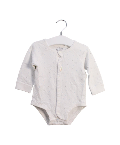 A White Long Sleeve Bodysuits from Mides in size 6-12M for boy. (Front View)