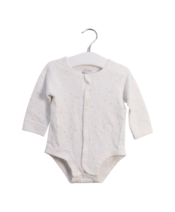 A White Long Sleeve Bodysuits from Mides in size 6-12M for boy. (Front View)