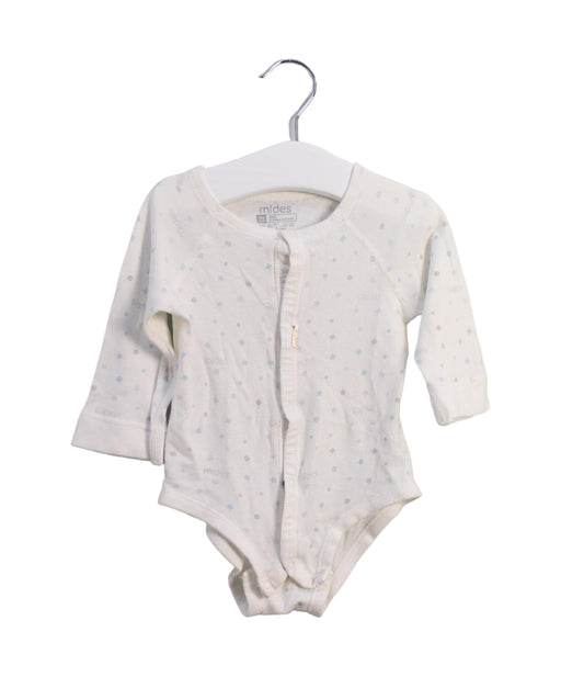 A White Long Sleeve Bodysuits from Mides in size 6-12M for boy. (Front View)