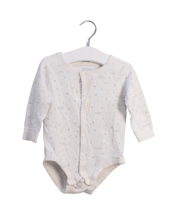 A White Long Sleeve Bodysuits from Mides in size 6-12M for boy. (Front View)