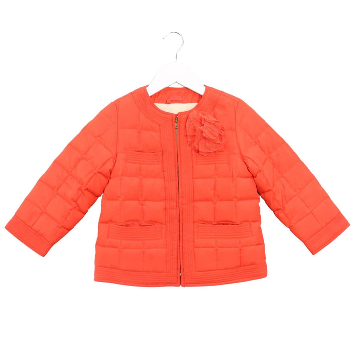 A Orange Puffer/Quilted Jackets from Crewcuts in size 4T for girl. (Front View)