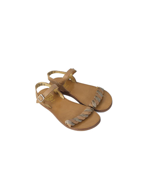 A Brown Sandals from Pom d’Api in size 7Y for girl. (Front View)