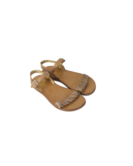 A Brown Sandals from Pom d’Api in size 7Y for girl. (Front View)