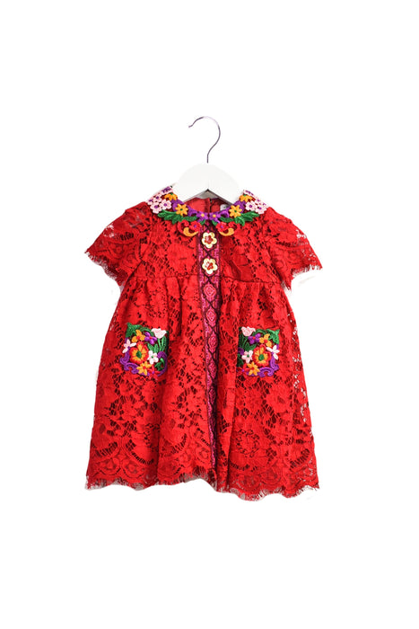 A Red Short Sleeve Dresses from Dolce & Gabbana in size 6-12M for girl. (Front View)