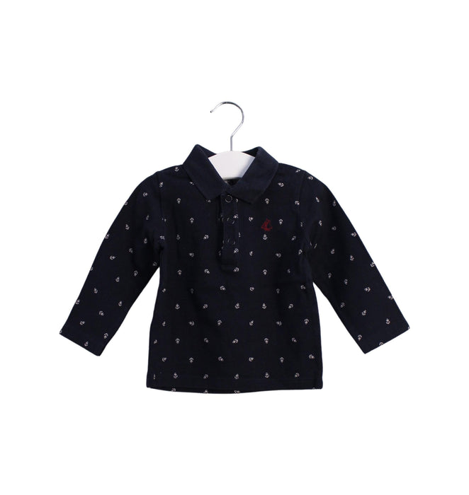 A Navy Long Sleeve Polos from Petit Bateau in size 6-12M for boy. (Front View)