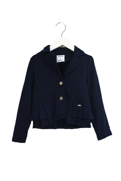 A Navy Lightweight Jackets from Mayoral in size 4T for girl. (Front View)
