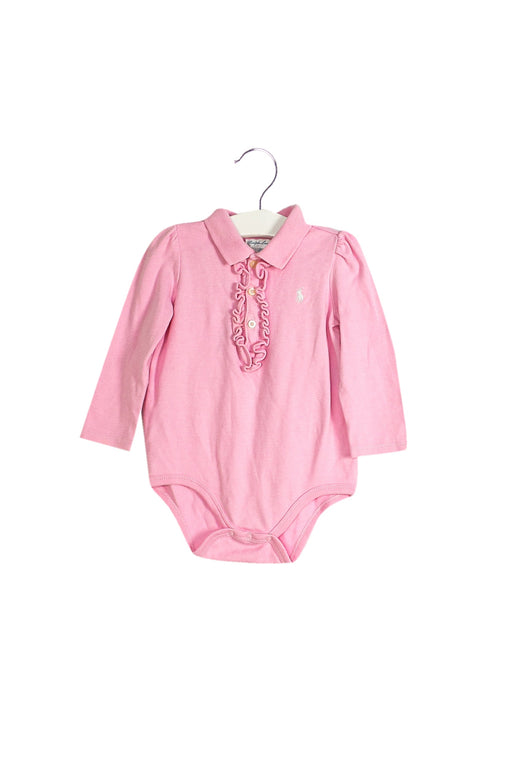A Pink Long Sleeve Bodysuits from Ralph Lauren in size 6-12M for girl. (Front View)
