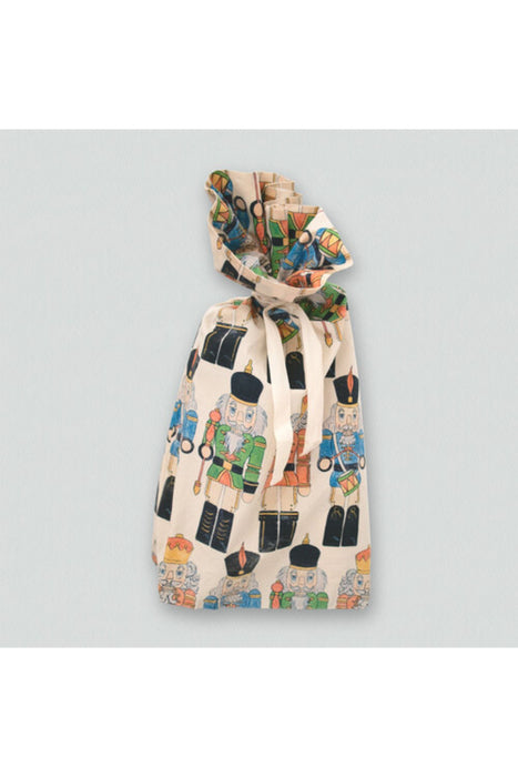 Multicolour Paper-Roses Reusable Gift Wrap Bag - Nutcracker Print L (40cm x 55cm) at Retykle