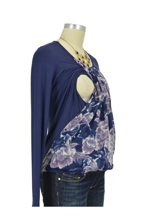 Navy Mothers en Vogue Maternity Long Sleeve Top S at Retykle