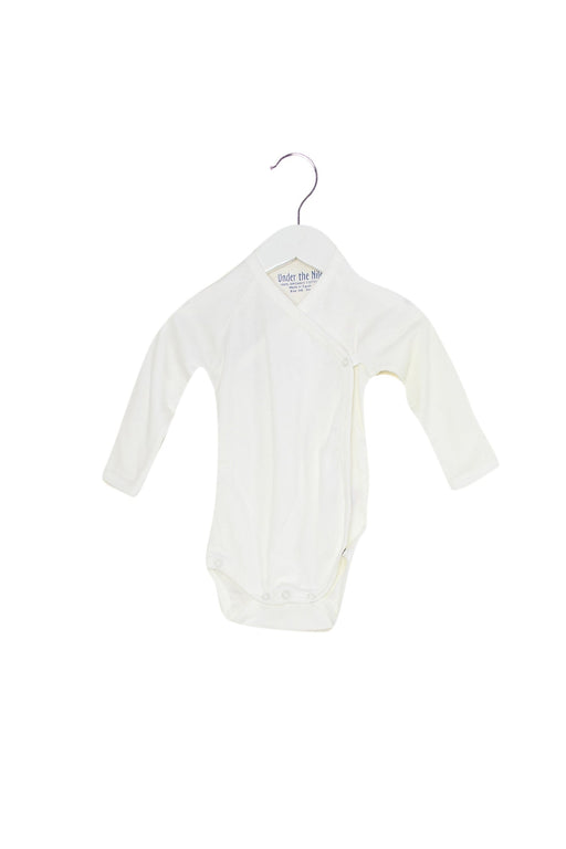 A White Long Sleeve Bodysuits from Under the Nile in size Newborn for neutral. (Front View)