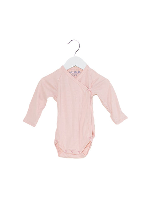 A Pink Long Sleeve Bodysuits from Under the Nile in size Newborn for neutral. (Front View)
