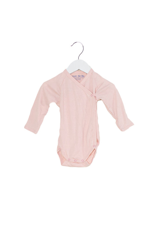 A Pink Long Sleeve Bodysuits from Under the Nile in size Newborn for neutral. (Front View)