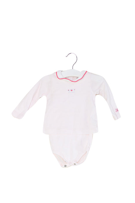 A Pink Long Sleeve Bodysuits from Petit Bateau in size 3-6M for girl. (Front View)