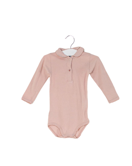 A Pink Long Sleeve Bodysuits from Petit Bateau in size 3-6M for girl. (Front View)