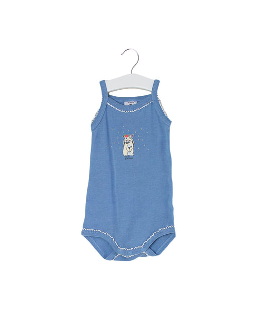A Blue Sleeveless Bodysuits from Petit Bateau in size 0-3M for girl. (Front View)