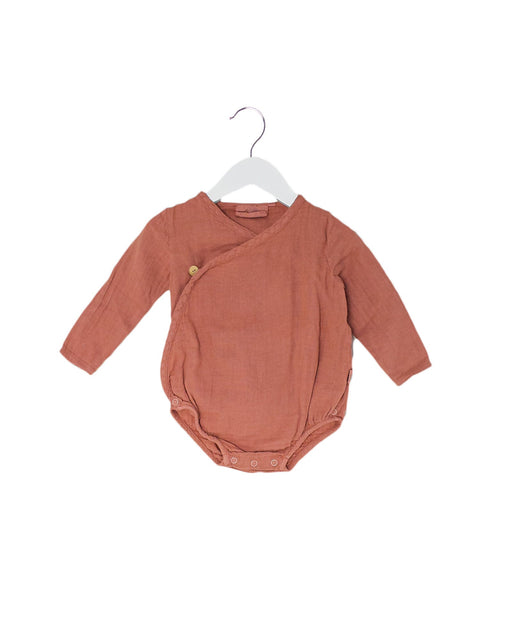 A Pink Long Sleeve Bodysuits from Moumout' in size 6-12M for girl. (Front View)