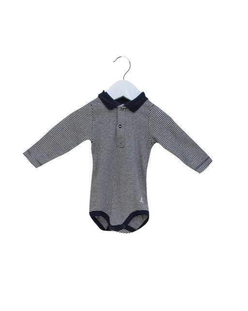 A Navy Long Sleeve Bodysuits from Petit Bateau in size 0-3M for boy. (Front View)
