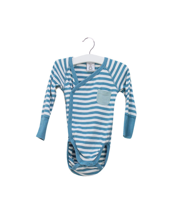 A Blue Long Sleeve Bodysuits from Polarn O. Pyret in size 0-3M for boy. (Front View)