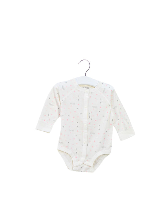 A White Long Sleeve Bodysuits from Mides in size 3-6M for girl. (Front View)