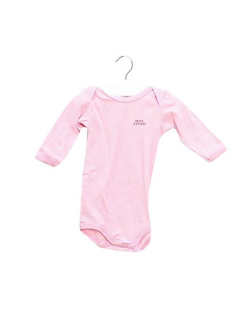 A Pink Long Sleeve Bodysuits from Petit Bateau in size 0-3M for girl. (Front View)