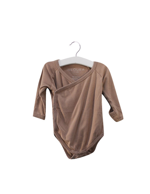 A Pink Long Sleeve Bodysuits from Illoura The Label in size 6-12M for girl. (Front View)