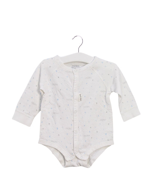 A White Long Sleeve Bodysuits from Mides in size 0-3M for boy. (Front View)