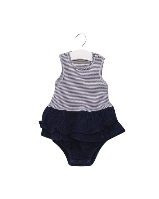 A Navy Sleeveless Bodysuits from Seed in size 6-12M for girl. (Front View)