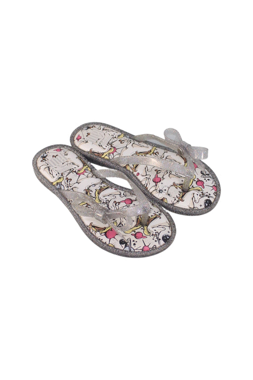 A Silver Flip Flops from Melissa in size 7Y for girl. (Front View)