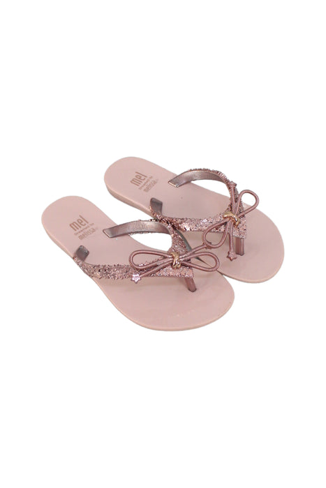 A Pink Flip Flops from Melissa in size 6T for girl. (Front View)