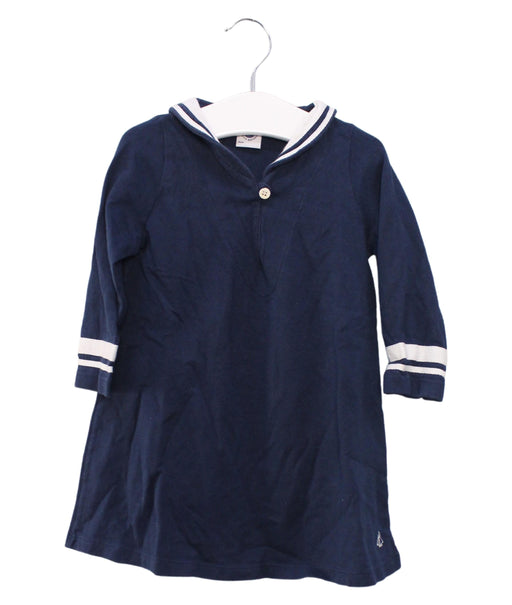 A Navy Long Sleeve Dresses from Petit Bateau in size 12-18M for girl. (Front View)