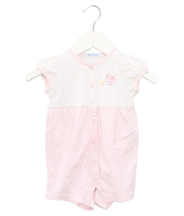 A Pink Short Sleeve Rompers from Familiar in size 3-6M for girl. (Front View)