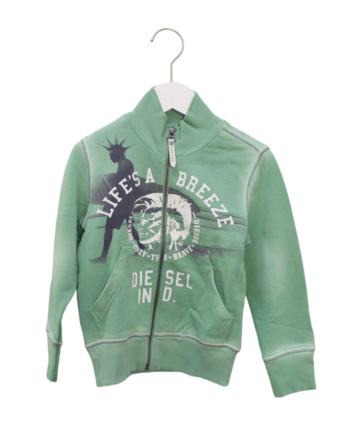 A Green Zippered Sweatshirts from Diesel in size 6T for boy. (Front View)