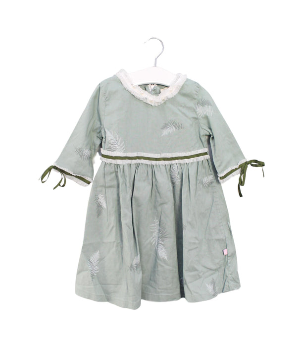 A Green Long Sleeve Dresses from Felix & Mina in size 2T for girl. (Front View)