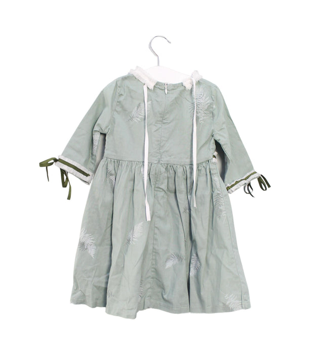 A Green Long Sleeve Dresses from Felix & Mina in size 2T for girl. (Back View)