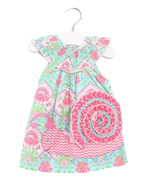 A Teal Sleeveless Dresses from Mudpie in size 6-12M for girl. (Front View)