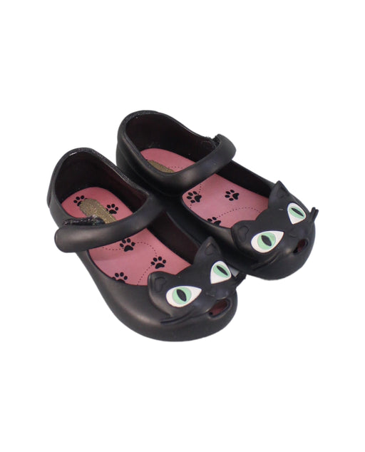 A Black Flats from Mini Melissa in size 18-24M for girl. (Front View)