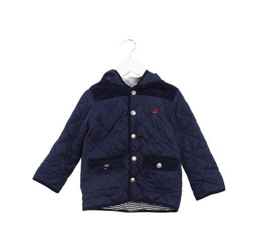 A Navy Puffer/Quilted Jackets from Jojo Maman Bébé in size 2T for boy. (Front View)