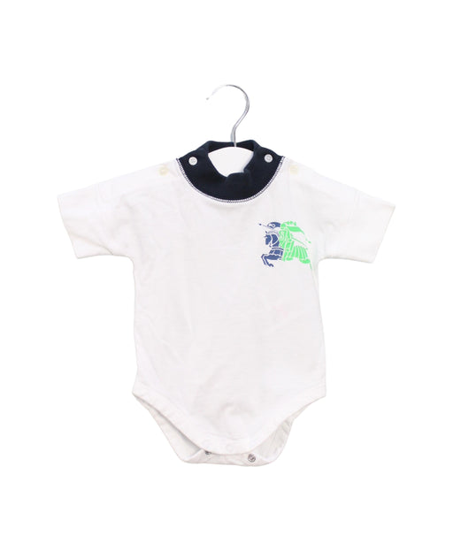 A White Short Sleeve Bodysuits from Burberry in size 0-3M for boy. (Front View)