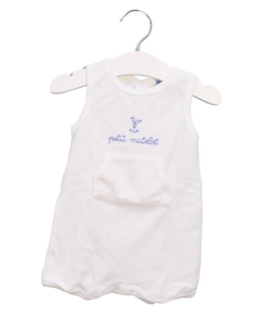 A White Sleeveless Rompers from Jacadi in size 3-6M for boy. (Front View)