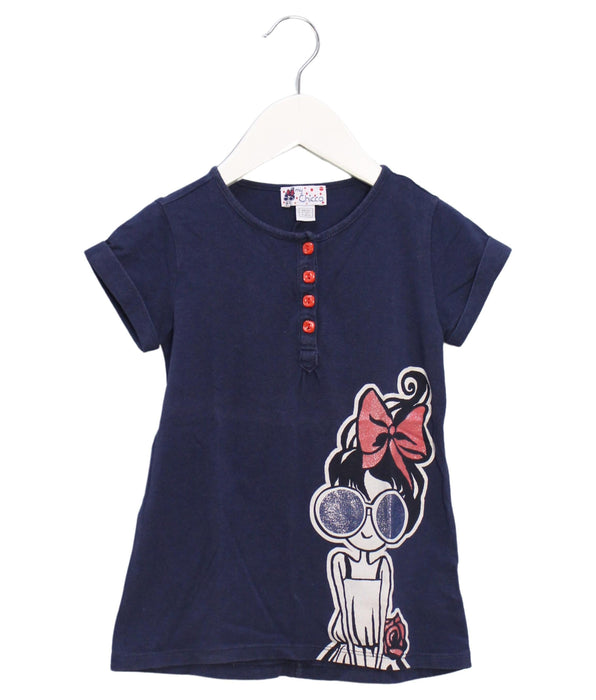 A Blue Short Sleeve Dresses from Chicco in size 3T for girl. (Front View)