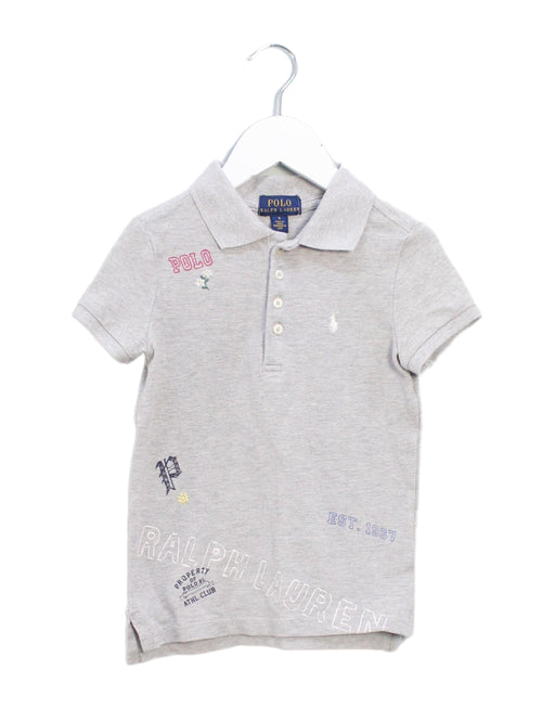 A Grey Short Sleeve Polos from Polo Ralph Lauren in size 5T for girl. (Front View)