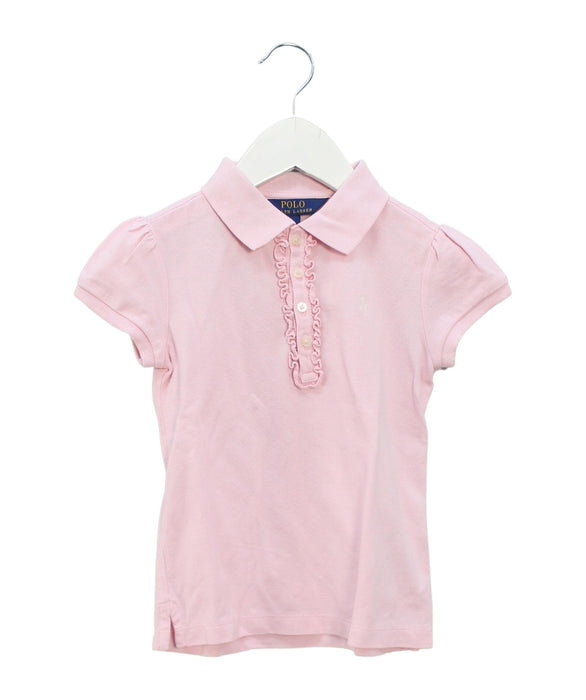 A Pink Short Sleeve Polos from Polo Ralph Lauren in size 6T for girl. (Front View)