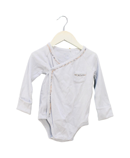 A Blue Long Sleeve Bodysuits from Burberry in size 6-12M for boy. (Front View)