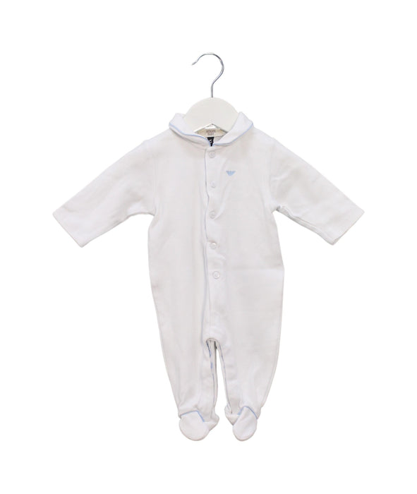 A White Jumpsuits from Armani in size 0-3M for boy. (Front View)