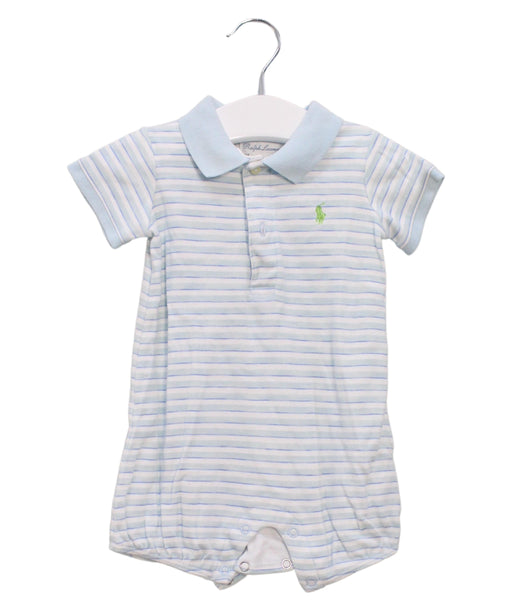 A Blue Short Sleeve Rompers from Ralph Lauren in size 0-3M for boy. (Front View)