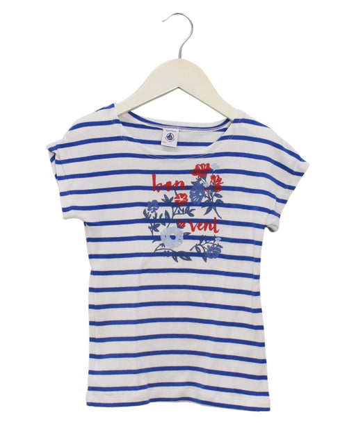 A Blue Short Sleeve T Shirts from Petit Bateau in size 6T for girl. (Front View)
