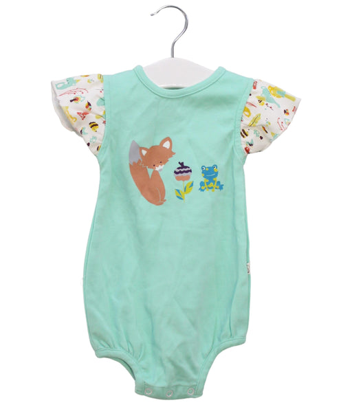 A Green Short Sleeve Bodysuits from Origany in size 3-6M for girl. (Front View)